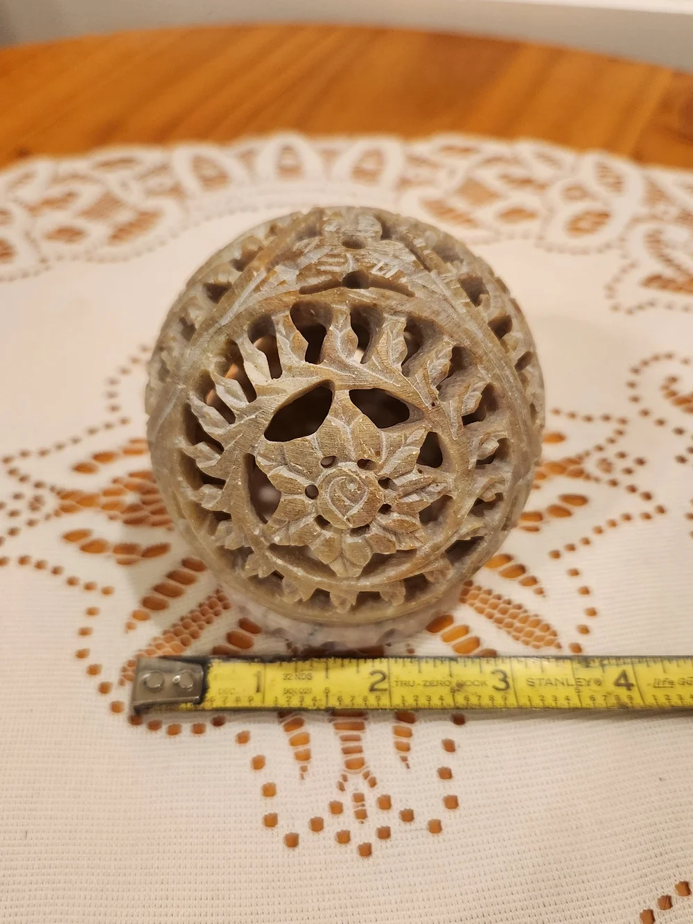 Handcrafted Carved Soapstone Tealight Holder With Floral Cutouts